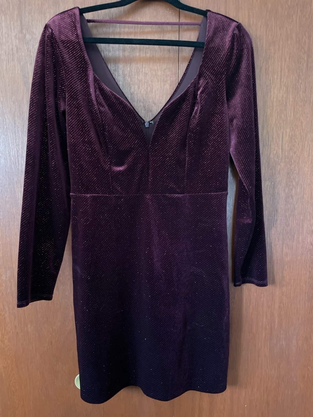 Express Long-Sleeve Velvet V-Neck Dress in Deep Plum